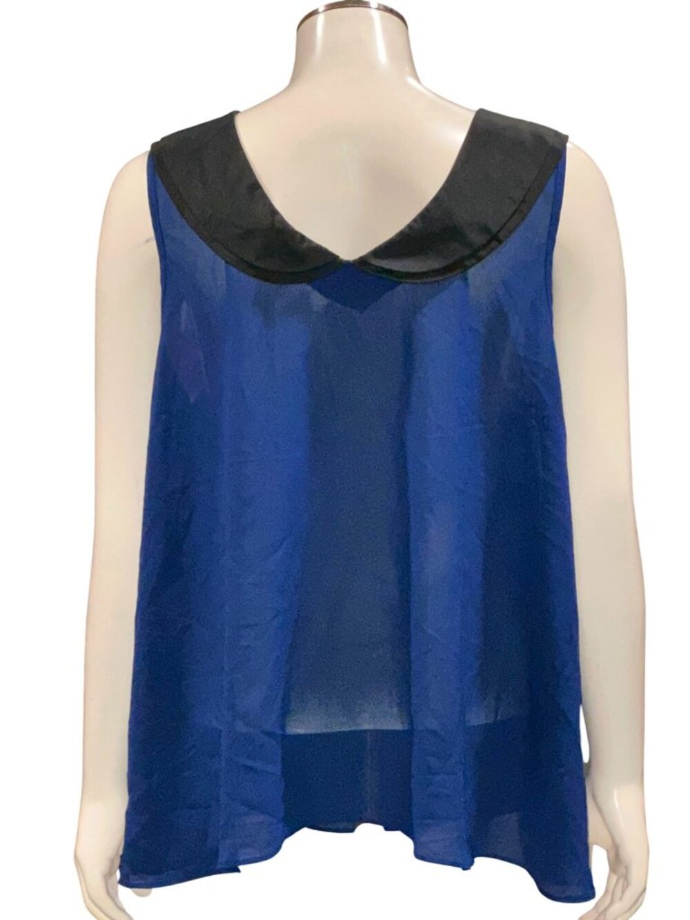 Forever 21 Size Large Blue Black Sheer Collar Sleeveless Blouse Chic Streetcore - Picture 5 of 8